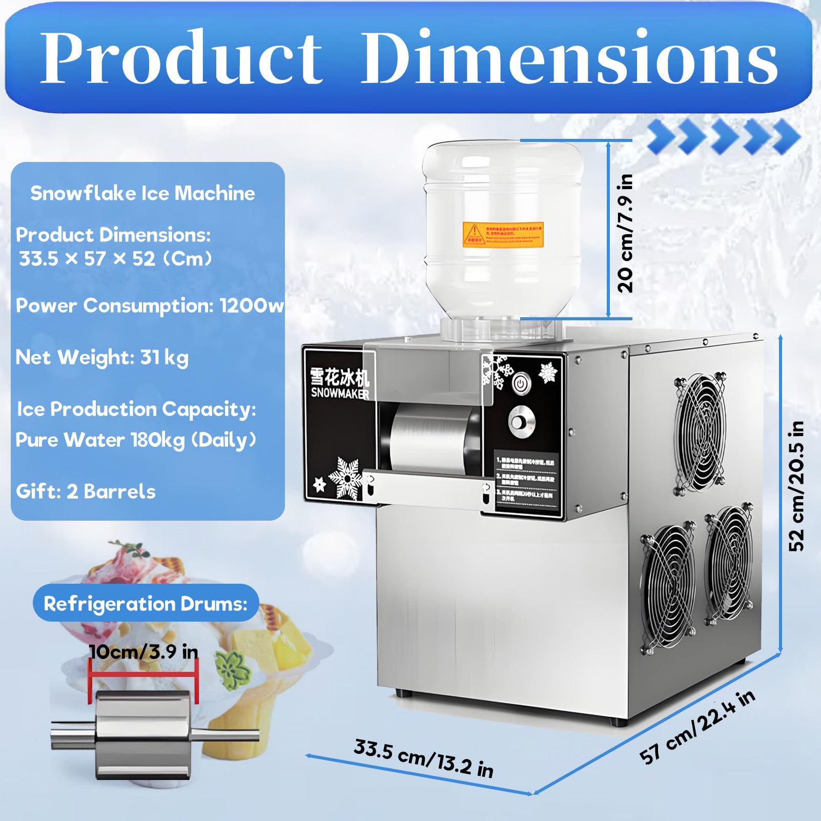 Máquina de Hielo en Escamas, fabricador de Hielo de enfriamiento rápido, máquina de Hielo automática, enfriamiento Veloz; Ideal para cafeterías, el hogar, Fiestas y reuniones. 180KG