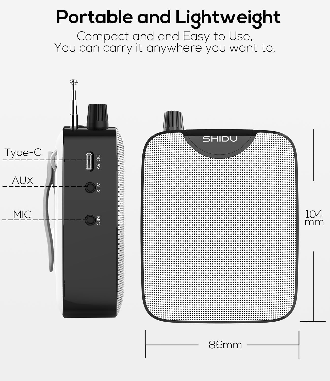 Amplificatore Vocale Senza Fili Portatile SHIDU Mini Sistemi Pa con Microfono UHF a cuffia amplificatori di voce ricaricabile batteria 2000mAh per insegnanti, canto, allenatori, formazione, yoga