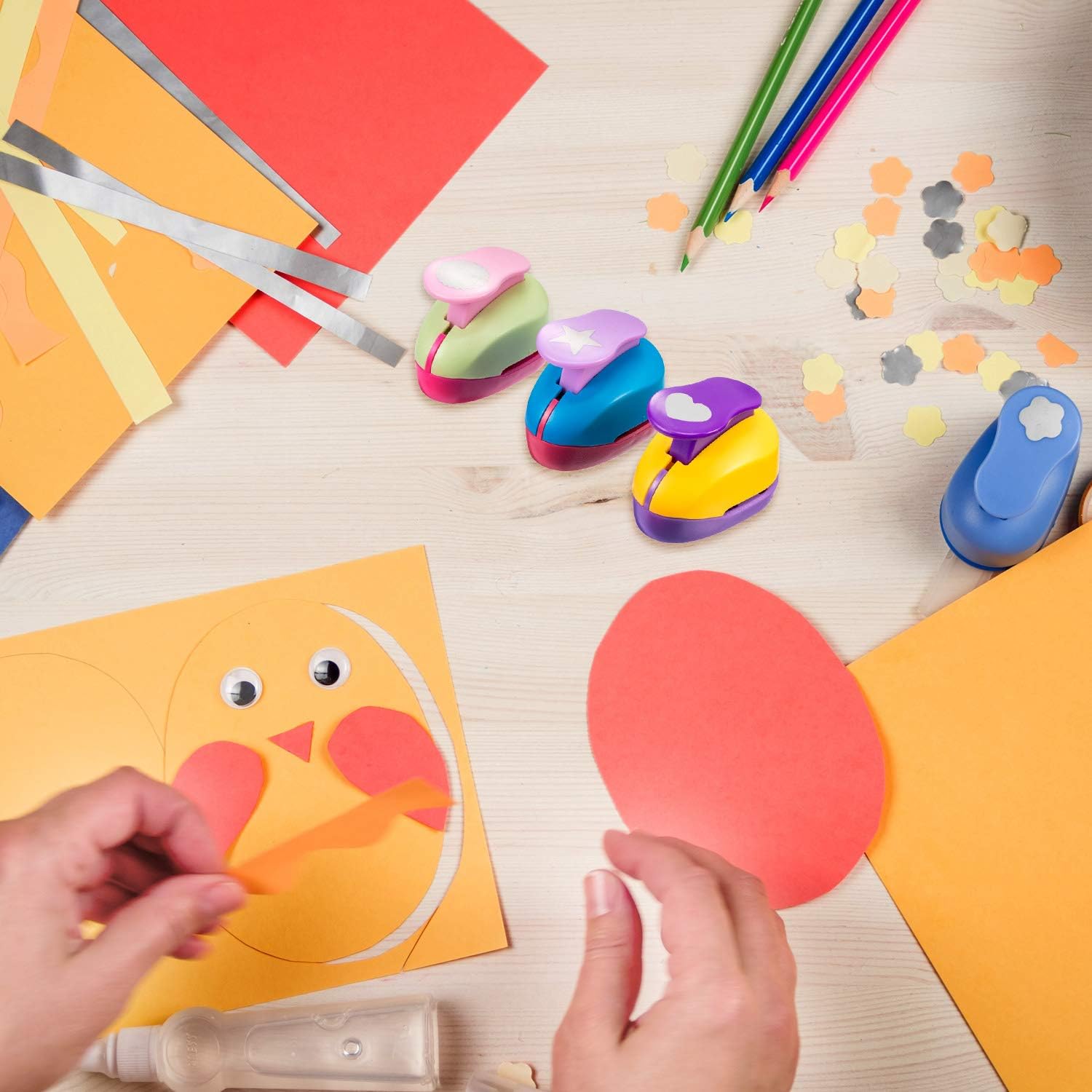 Chengu 6 Pieces Craft Holes Punch 1 Inch Paper Punchers Scrapbook Punches with 10 Pieces Craft Sticker Paper, Round, Star, Square, Heart, Flower, Wave Circle Shape : Arts, Crafts & Sewing