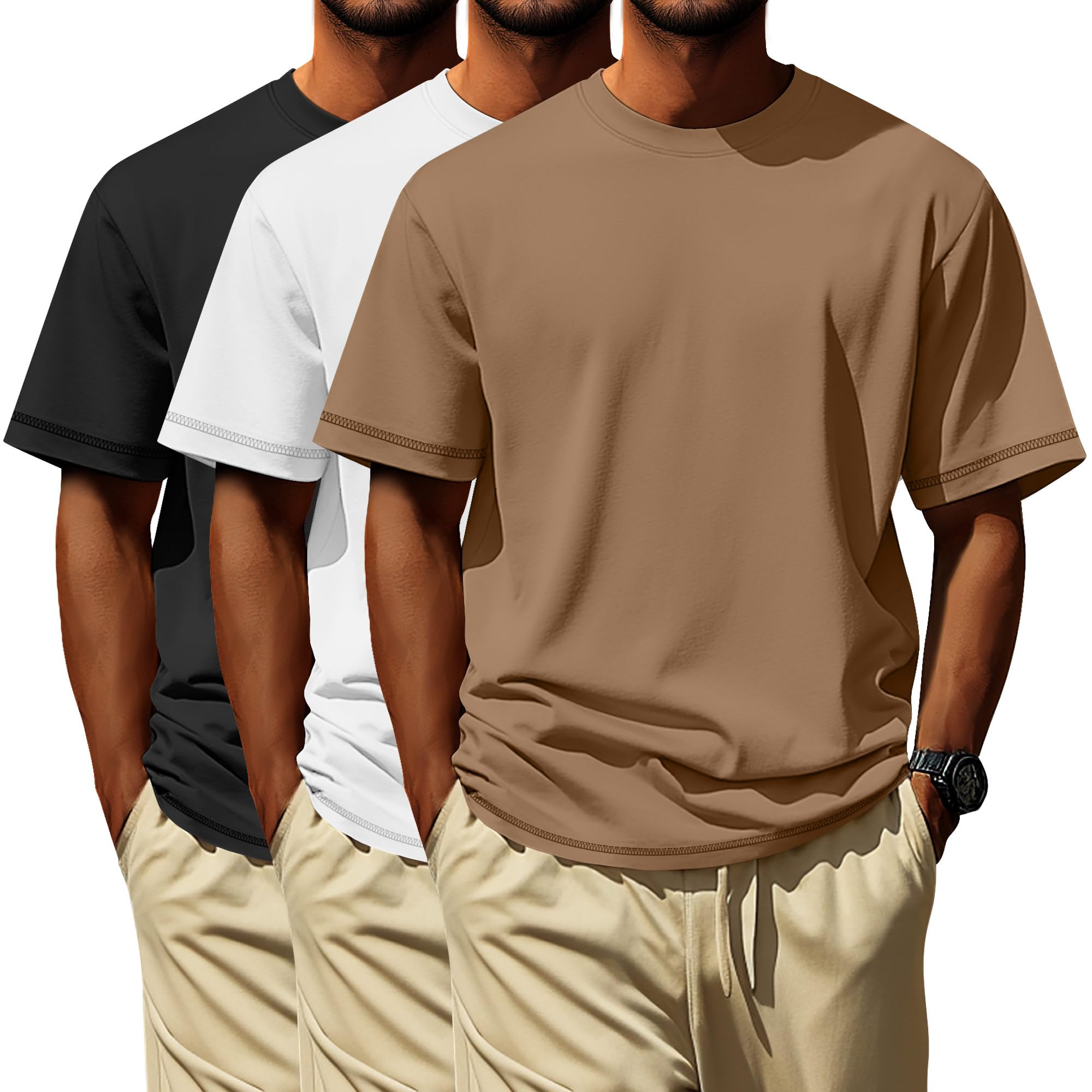 Neer 3 Pack Big and Tall Shirts for Men L-5XL, Oversized Cotton Crewneck Tops Loose Casual Large T-Shirts Summer Basic Tee