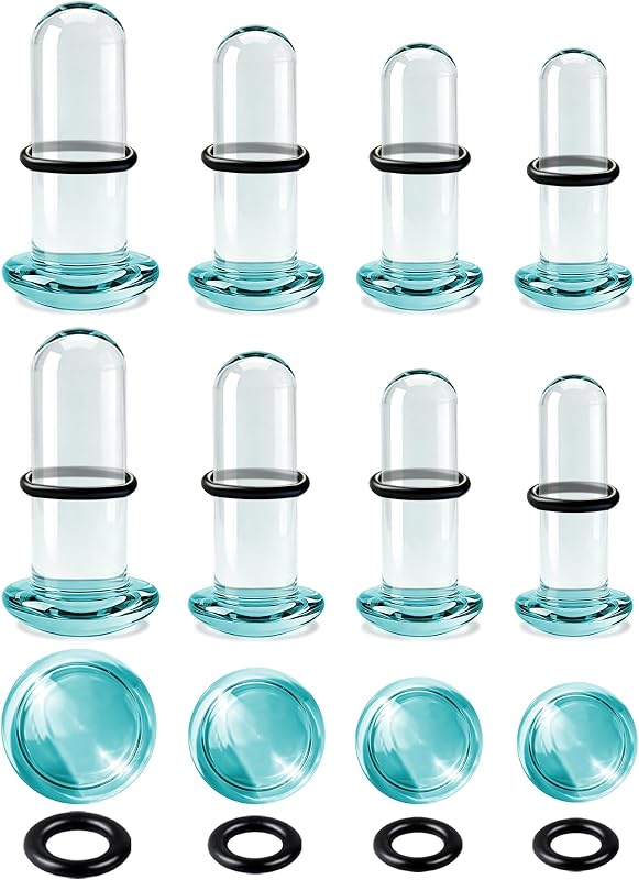 WINSENET Kit com 8 plugs de vidro para alargador de orelha, 4,5 mm a 6 mm, com anéis de borracha