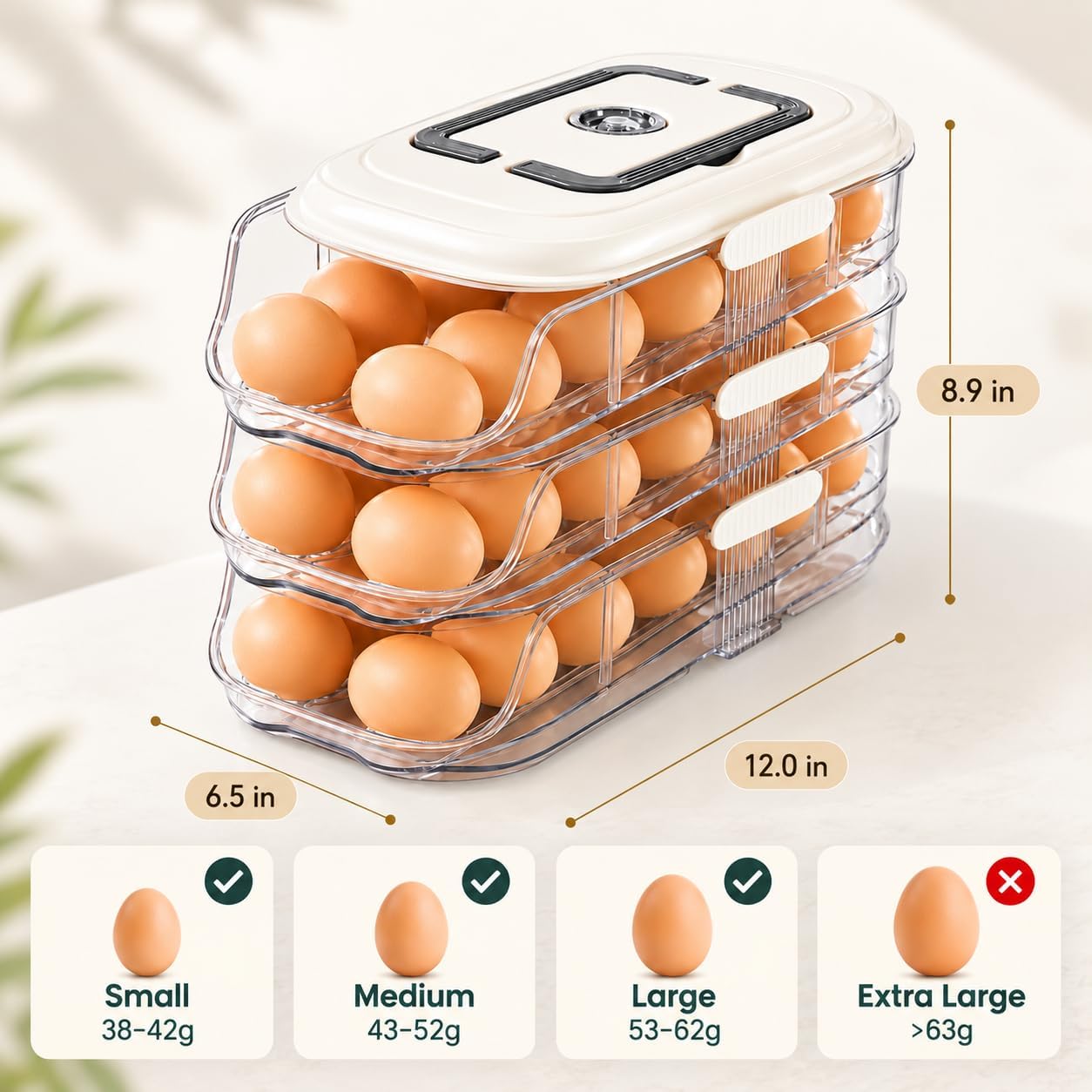 Egg Holder for Fridge,3 Tier Automatic Rolling Egg Container