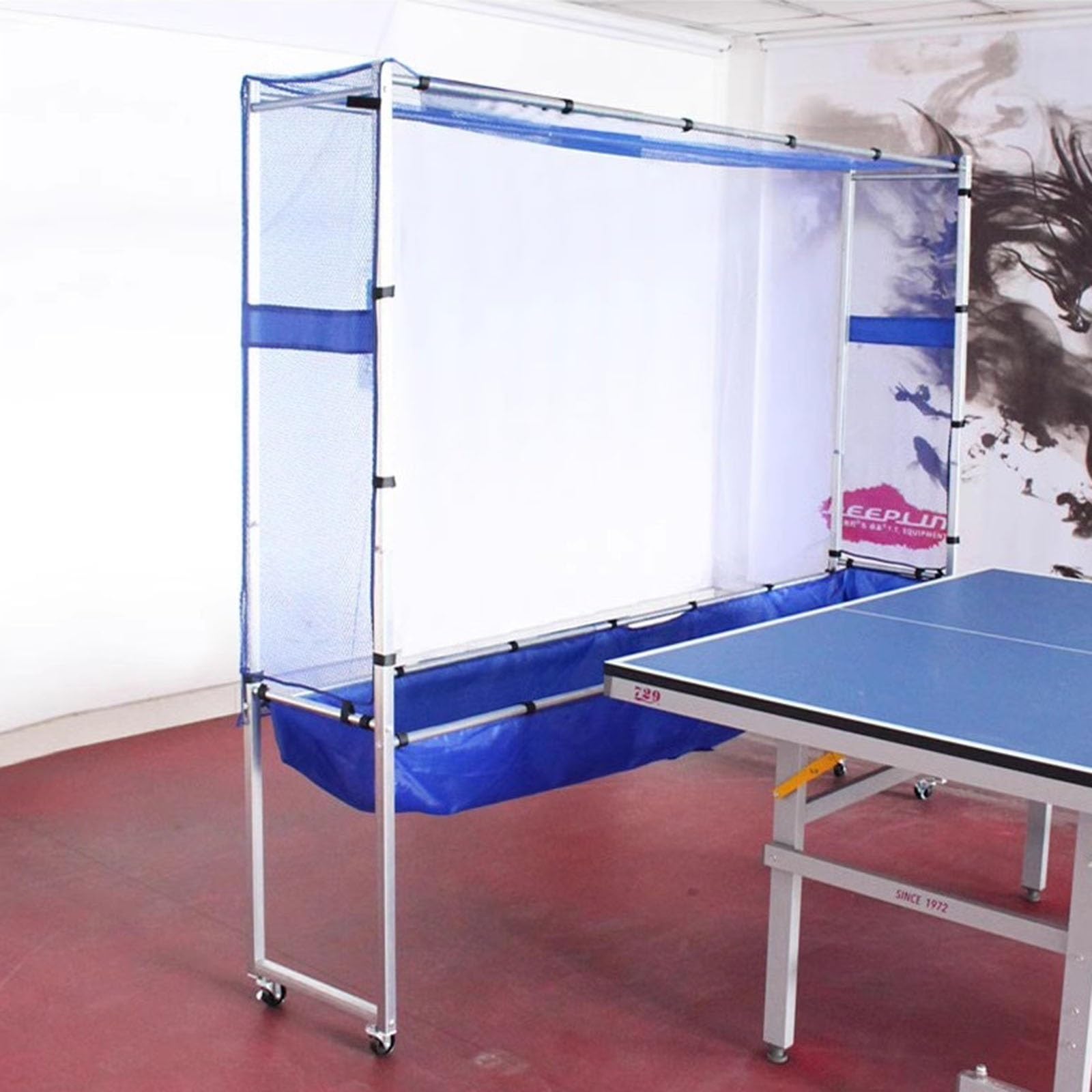 RENLXFI Ping Pong Ball Catch Net with Wheel, Large Table Tennis Ball Picker for Serve and One Player Training Practice and Multi Ball Drills, Easy to Install