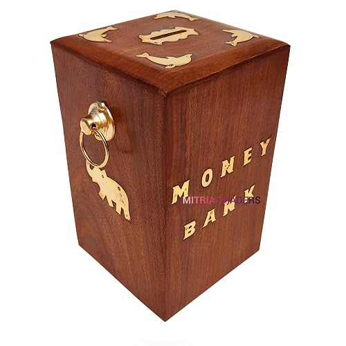 MITRIA TRADERS Wooden Money Classic Bank - 8 X 5 X 5.5 Inch | Big Master Size Piggy Bank | Storage for Kids and Adults, Antique