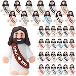 Bememo 25 Pcs Little Jesus Figures Original Design Jesus Love You Mini Rubber Toys to Hide and Seek Christmas Religious Party Favors Sunday School Baptism Gifts(Retro Simple Colors)