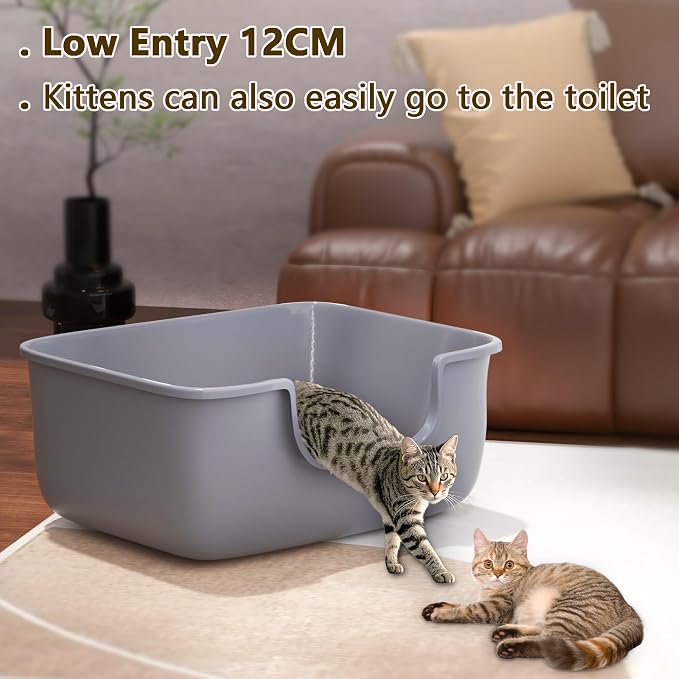 Arenero grande para gato con lados altos color gris miniatura 2