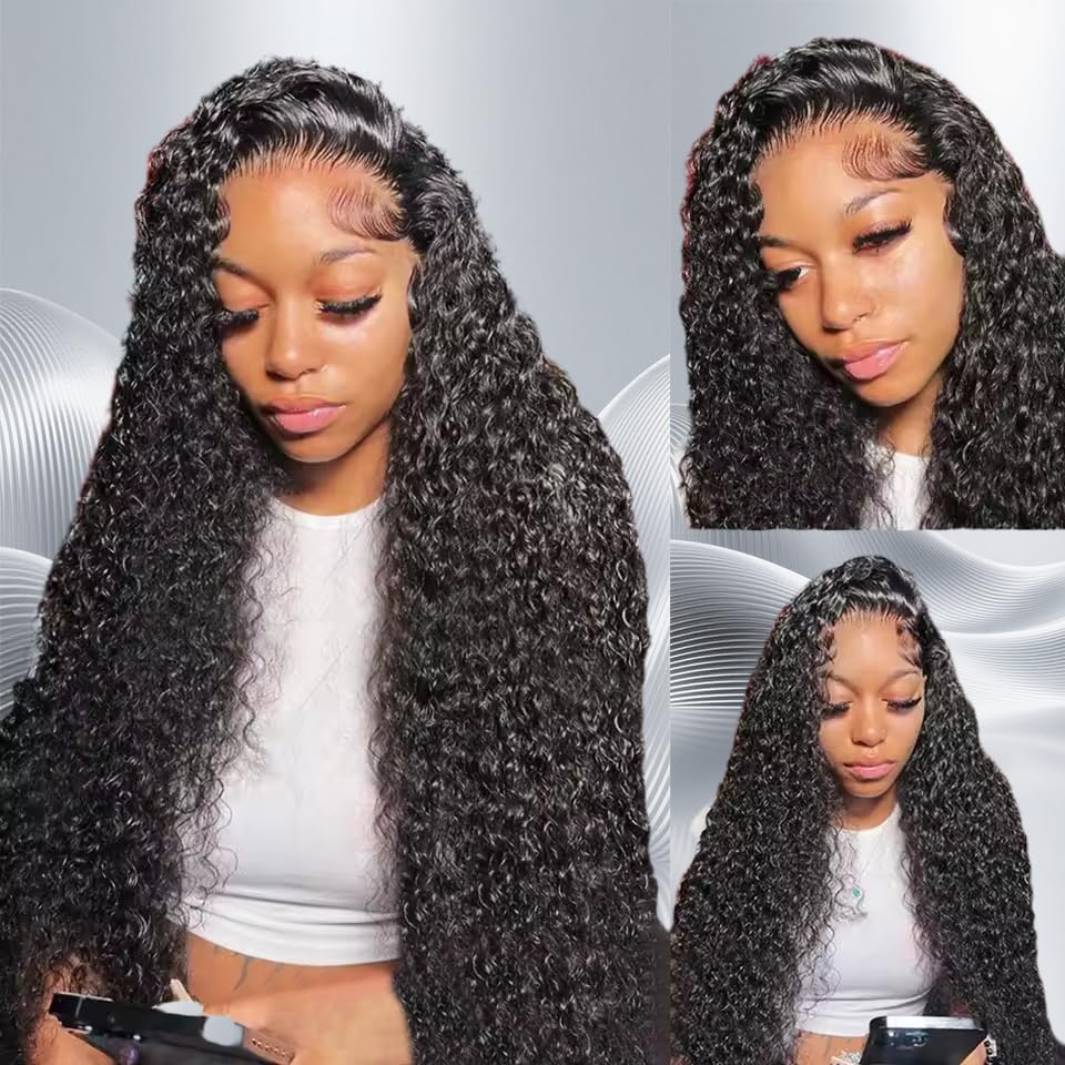 Deep Wave Lace Front Wigs Human Hair 200% Density 13x4 HD Transparent Full Lace Frontal Wigs Human Hair 12A Deep Curly Glueless Wigs Human Hair Pre