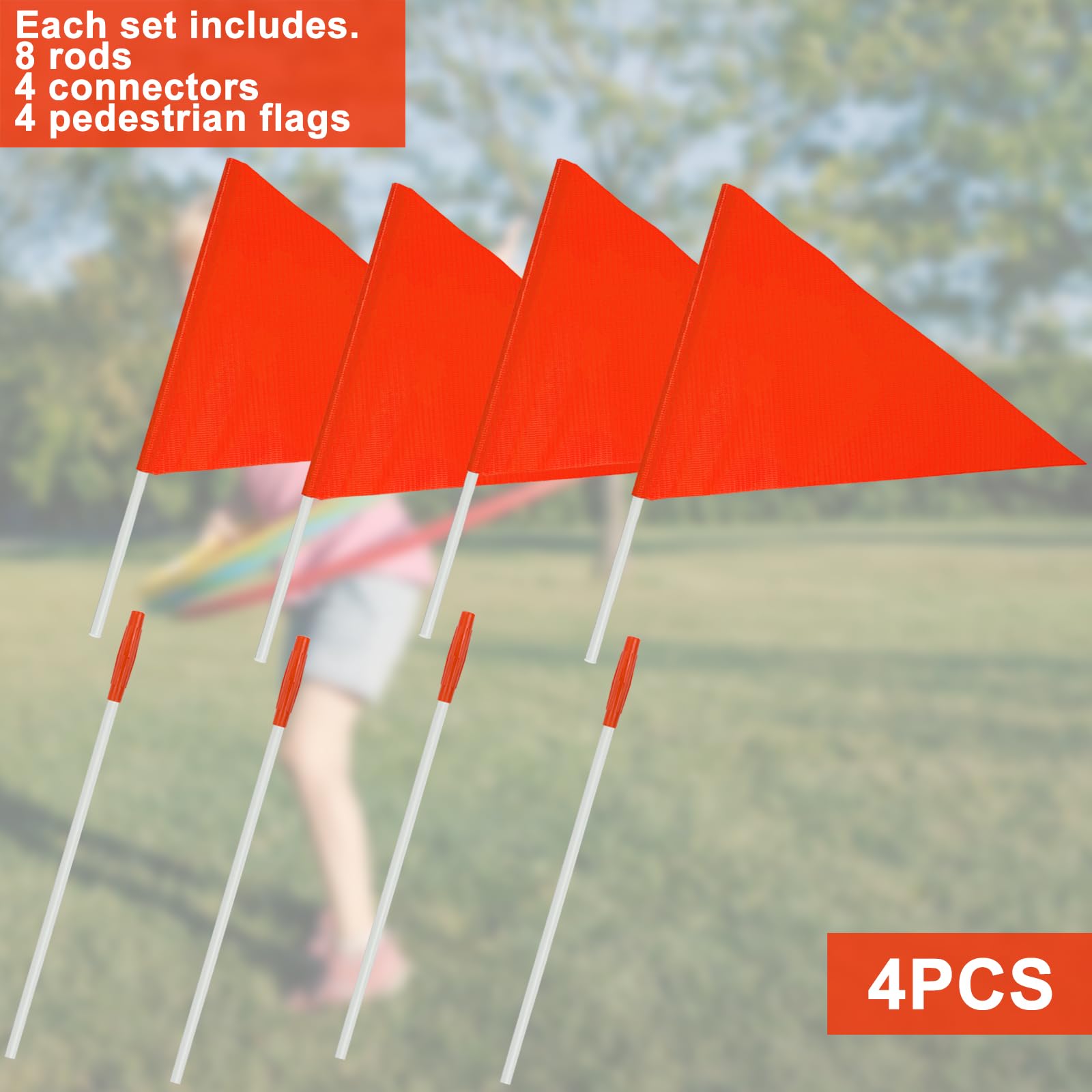 4 Pack Safety Flags with Pole Replacement for Step2 Step Kid Alert Slow Down Signs for Neighborhoods Safety Flag Warning Signs - Warning Flag Replacement Flags for Kids at Play Signage for Street