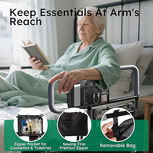 Miniatura 7 de Riel de cama plegable, rieles de cama ajustables para seguridad de adultos mayores, rieles de cama para personas mayores, rieles de asistencia