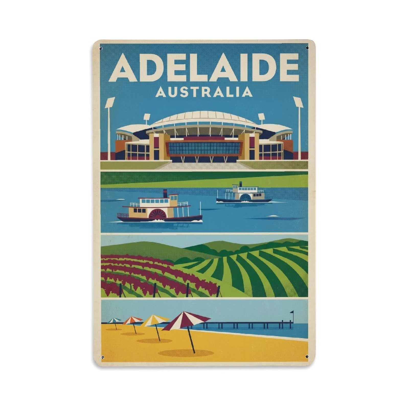 Australia Adelaide Travel Retro Metal Tin Sign Plaque Wall Decor for Cafe, Club Bar, Office, Garden Metal Poster 8x12Inch