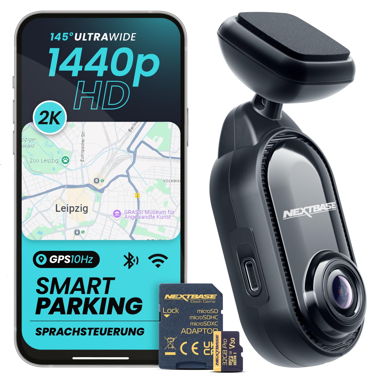 Nextbase Piqo Caméra embarquée 2K+SD 32Go | Caméra de voiture compacte QHD sans écran | Surveillance du stationnement et enregistrement en boucle
