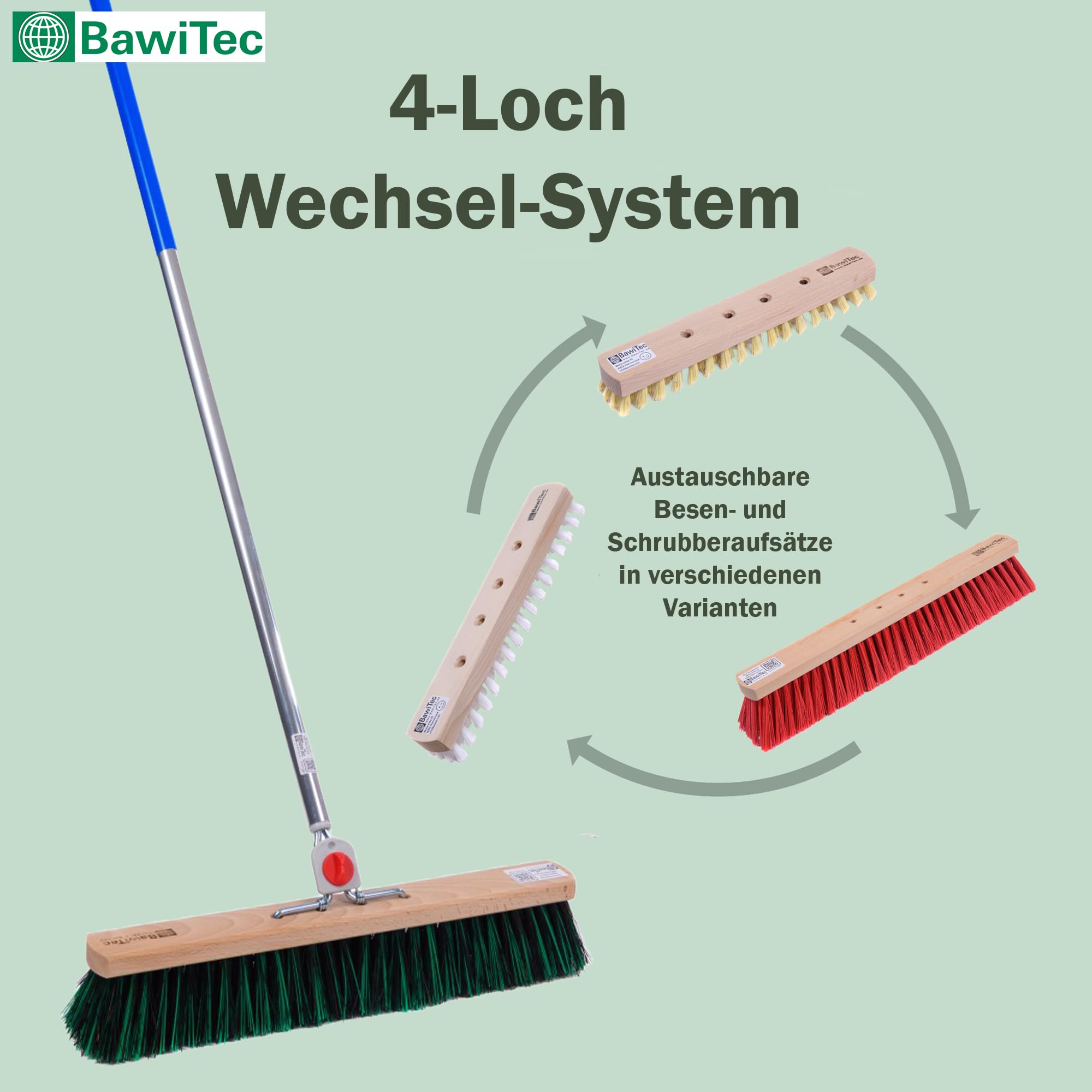 Straßenbesen BawiMix Borsten 40cm mit 4-Loch-System Stiel Alustiel Besen