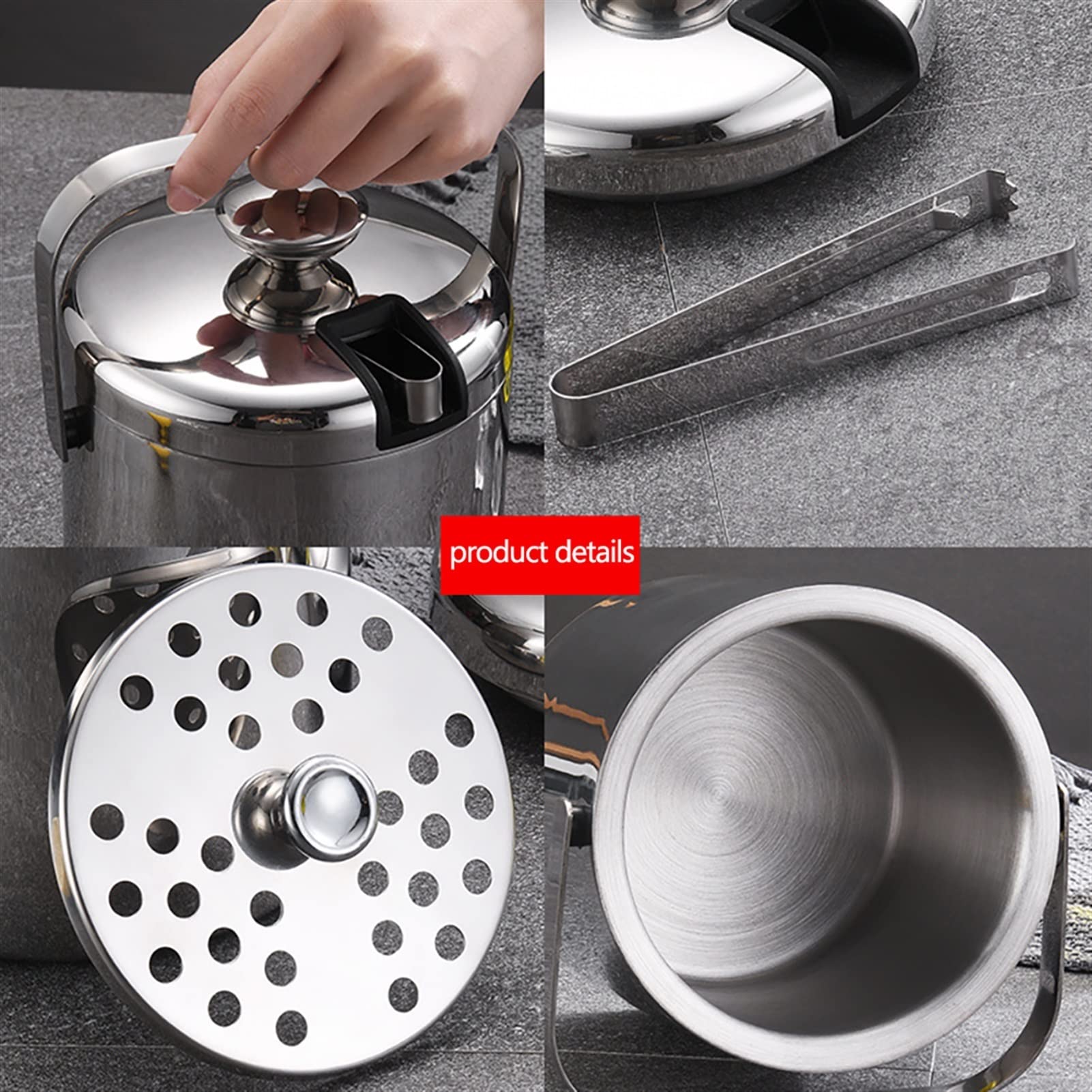 EIS Eimer 1.3l Eiskübel mit Deckel und Filter Edelstahl EIS Eimer Doppelwand Eiswürfel Container Bar Home Ice Eimer Eiseimer/Eiskübel