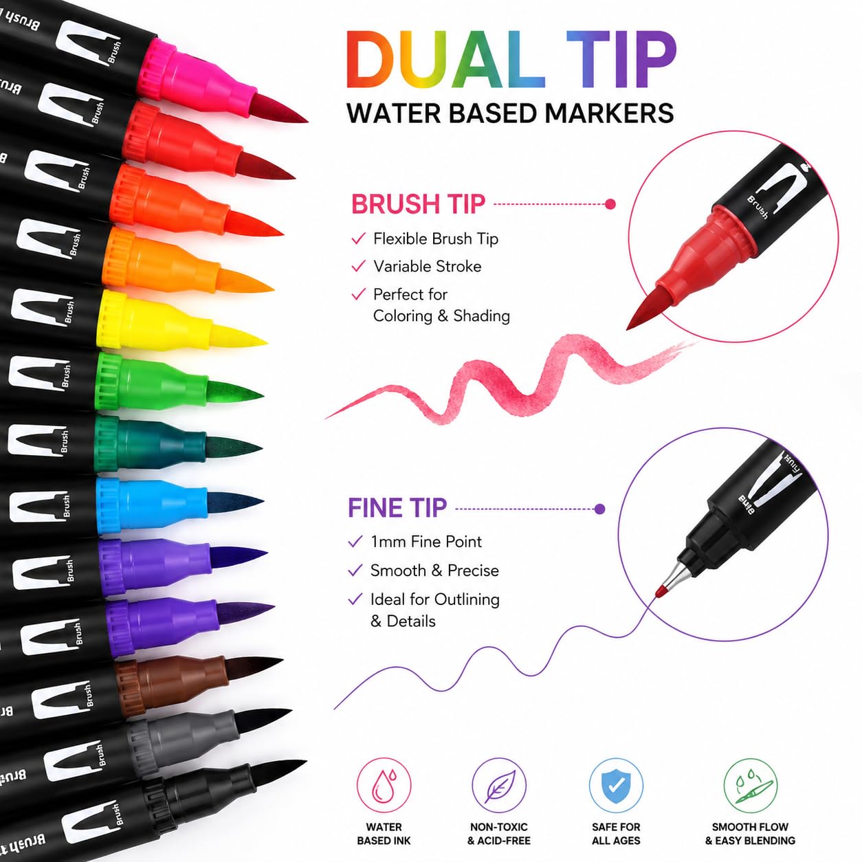 hhhouu 100 Colori Brush Pen Lettering Pennarelli Doppia Punta Fine Acquerellabili Penne da Colorare per Adulti Bullet Journal,Calligrafia, Dsegno, Mandala HO-100B