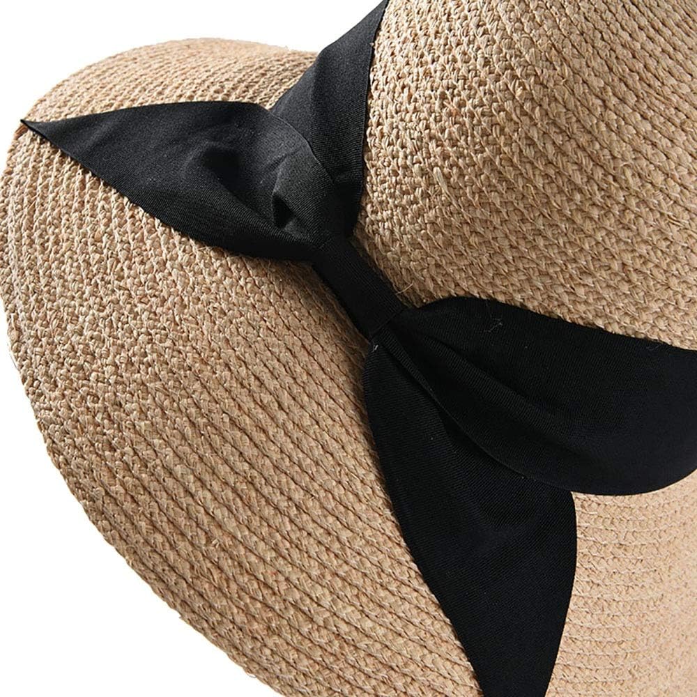 女性の夏の日よけ帽 女性サンビーチ帽子ワイドブリムストローハットビッグボウノット レディース 旅行 (色 : Natural, Si