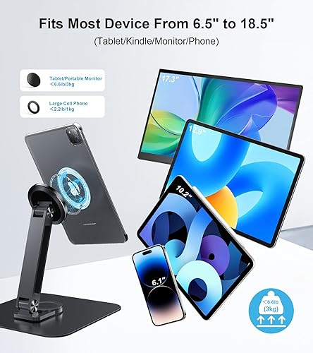 Miniatura 3 de Soporte magnético ajustable para tableta de monitor portátil pequeño de 10 a 18.5 pulgadas, aleación de aluminio plegable brazo giratorio soporte de