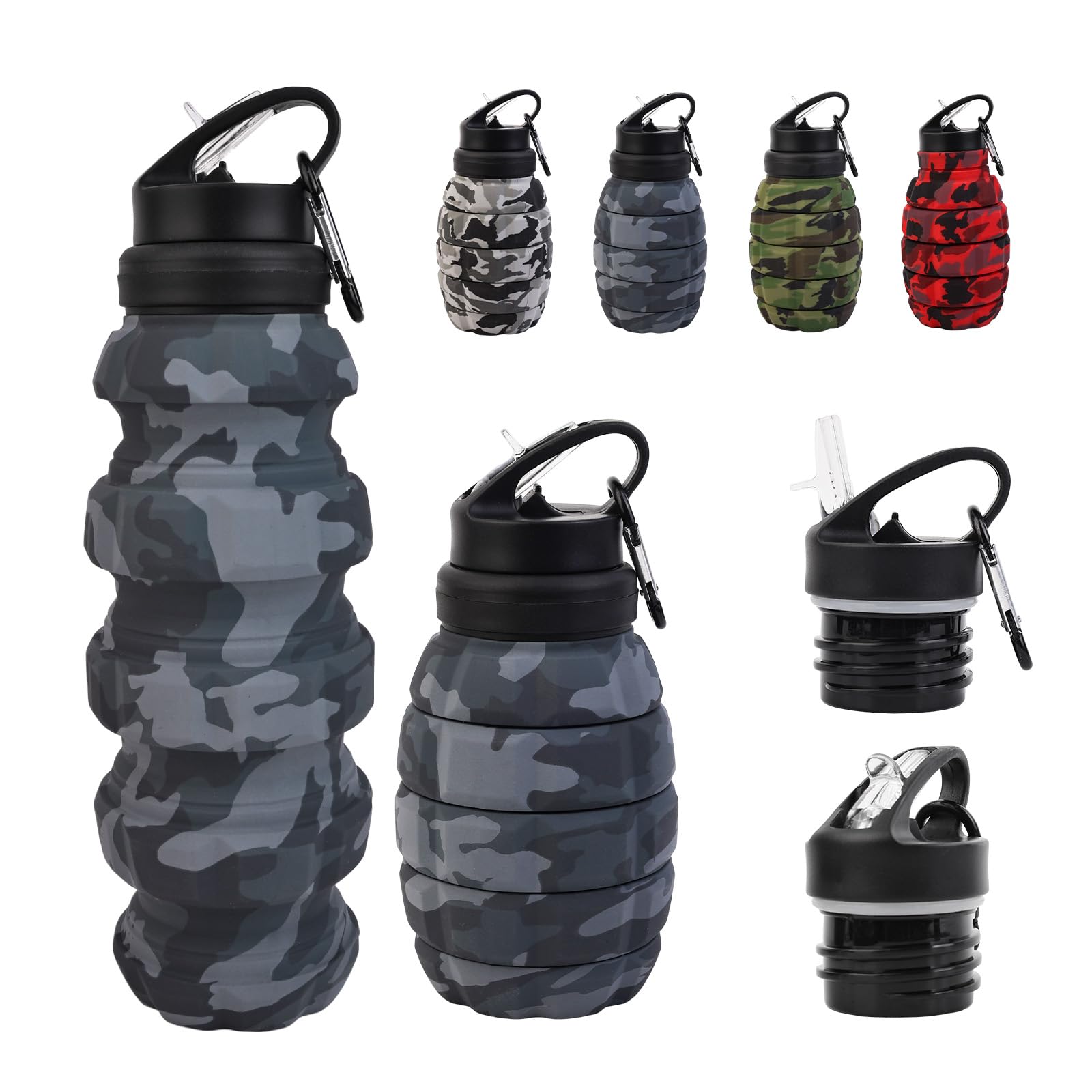 Lallisa Faltbare Silikon-Wasserflaschen – 8 Stück, 500 Ml, Mit Karabiner, Für Sport & Reisen
