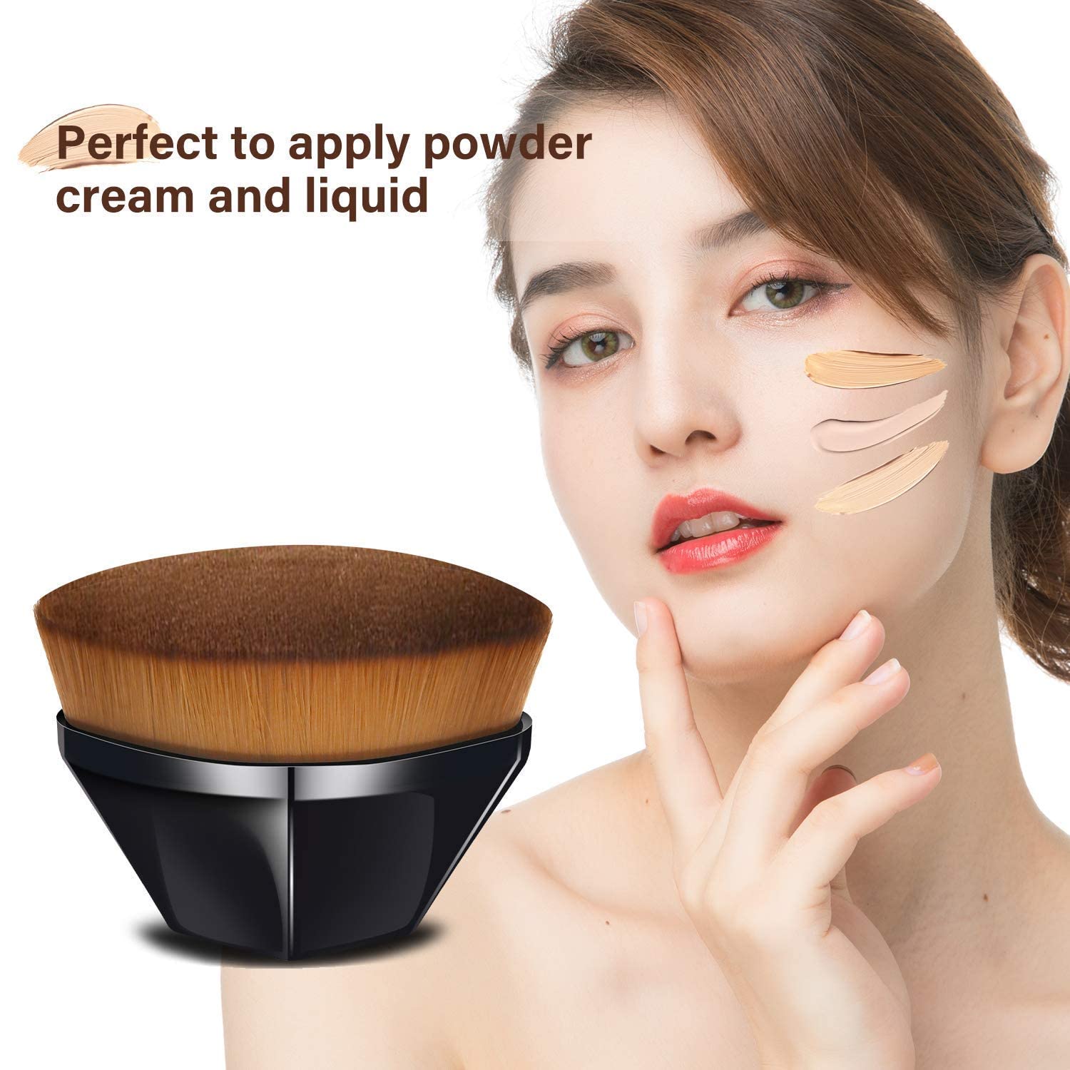 NYLI Professional Foundation Brush, Iron Type Makeup Brush for Face Blush Liquid Powder Foundation Brush for Blending Liquid, Cream or Flawless Powder Cosmetics with Protective Case 1Pcs (Black) 1