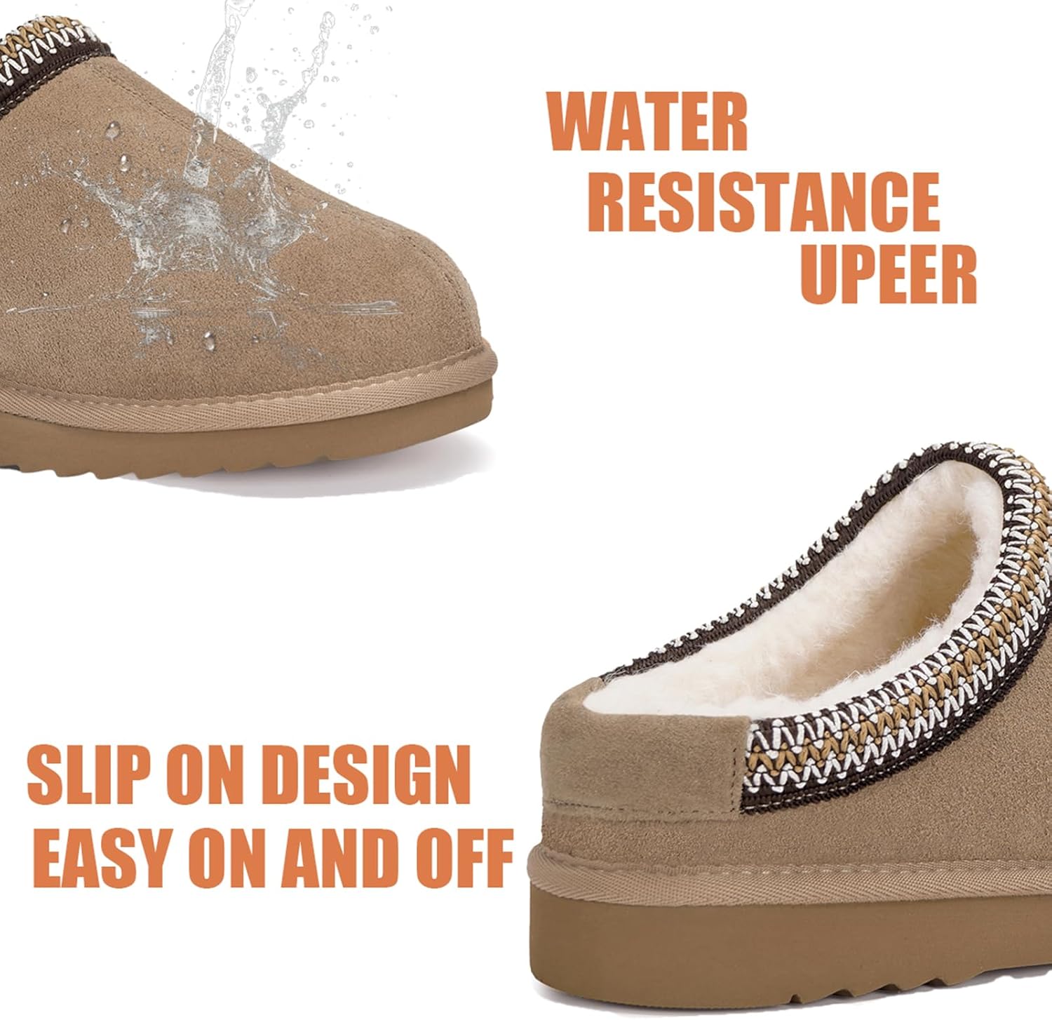 Women's Men's Slippers Platform Mini Boots for Women Genuine Suede Platform Slip-on Slippers Cozy Water Resistant Faux Fur Warm Winter Fuzzy House Shoes Indoor Outdoor - Image 4