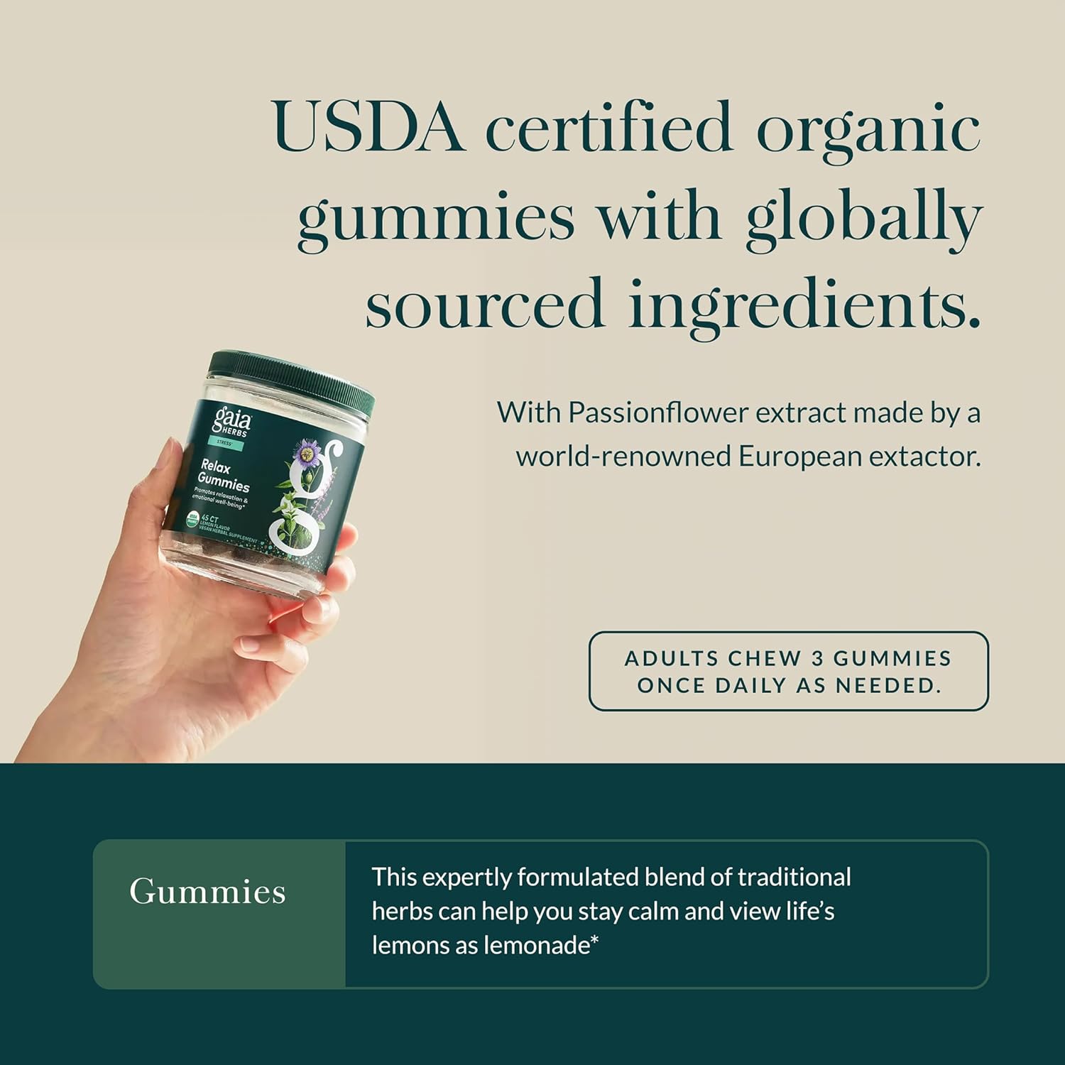 Gaia Herbs Relax Gummies - Supports Calm Feelings - with Organic Apple Juice & Lemon Juice Concentrate - 45 Gummies (15 Servings) - Image 4