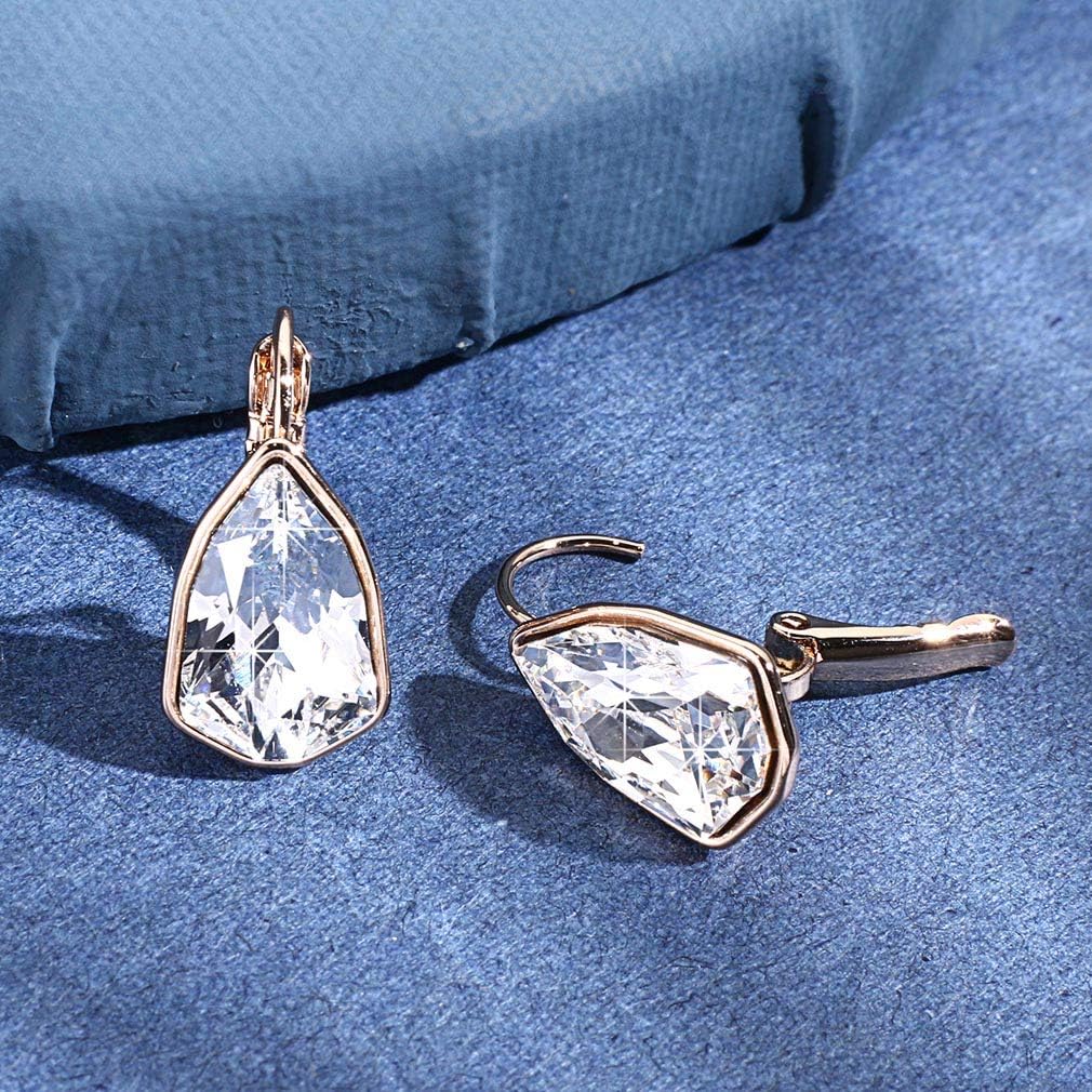 Austrian Crystal Triangle Leverback Drop Earrings for Women 14K Rose Gold Plated Hypoallergenic Jewelry - Image 4