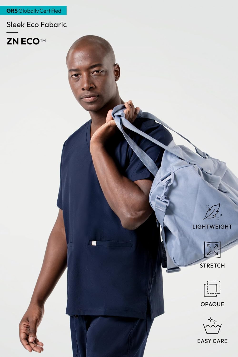 Men's Double Pocket Top and Zipper Pocket Jogger Pants Scrub Sets - Eco Navy