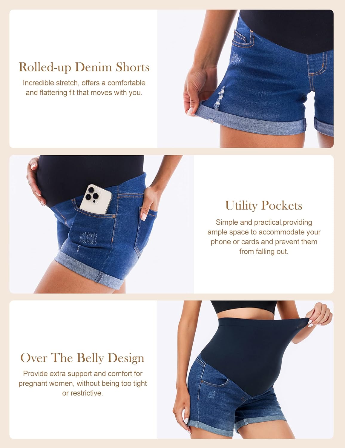 HOFISH Women's Maternity Denim Shorts Over The Belly Stretchy Comfy Jean Shorts Pants Casual Workout Pregnancy Shorts - Image 4
