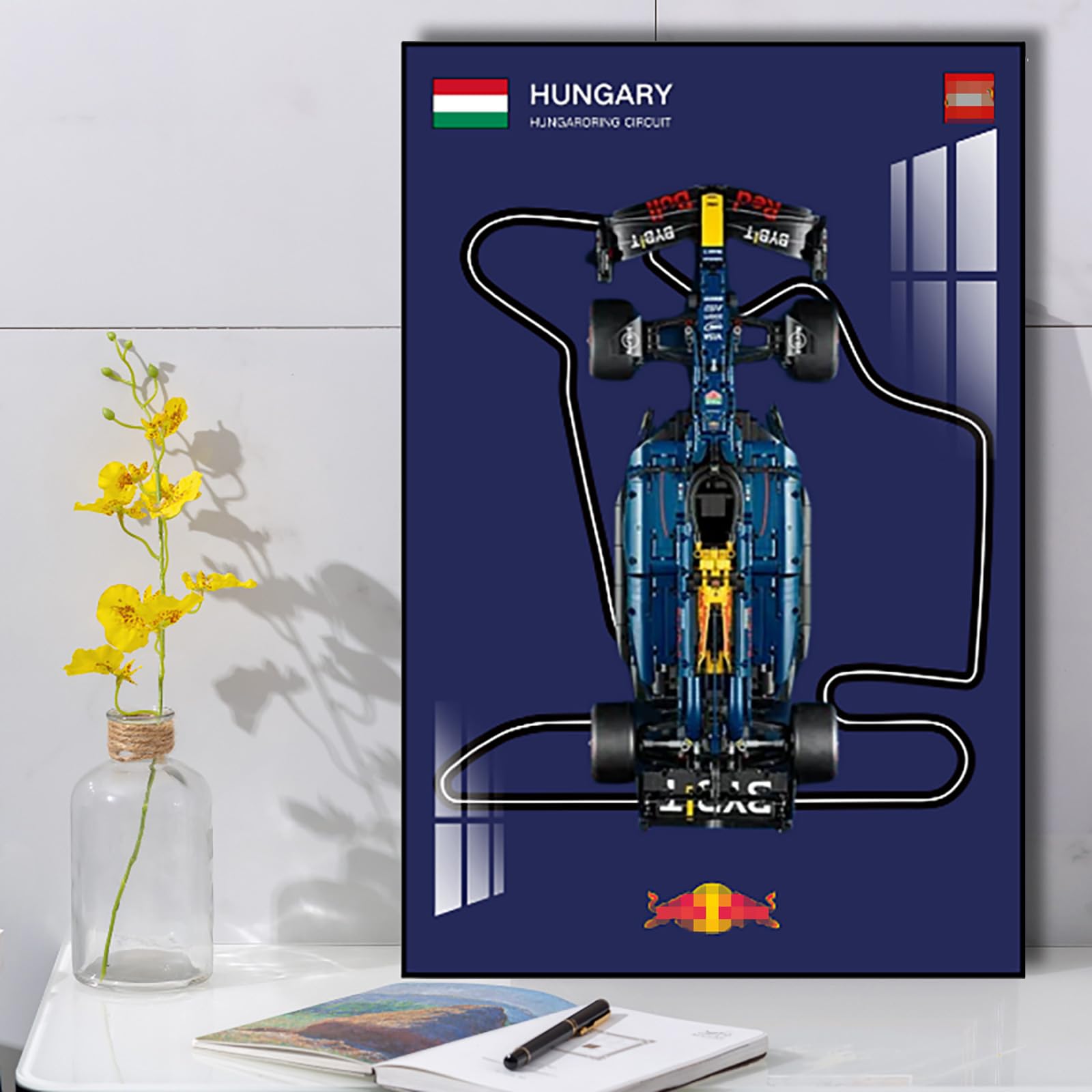Display Wall Mount for Lego 42206 Technic Red Bull RB20 Racing Decorative Scoreboard for Car Wall Mount Le*go Lovers (Not included Model) (Hungaroring Circuit in Hungary)
