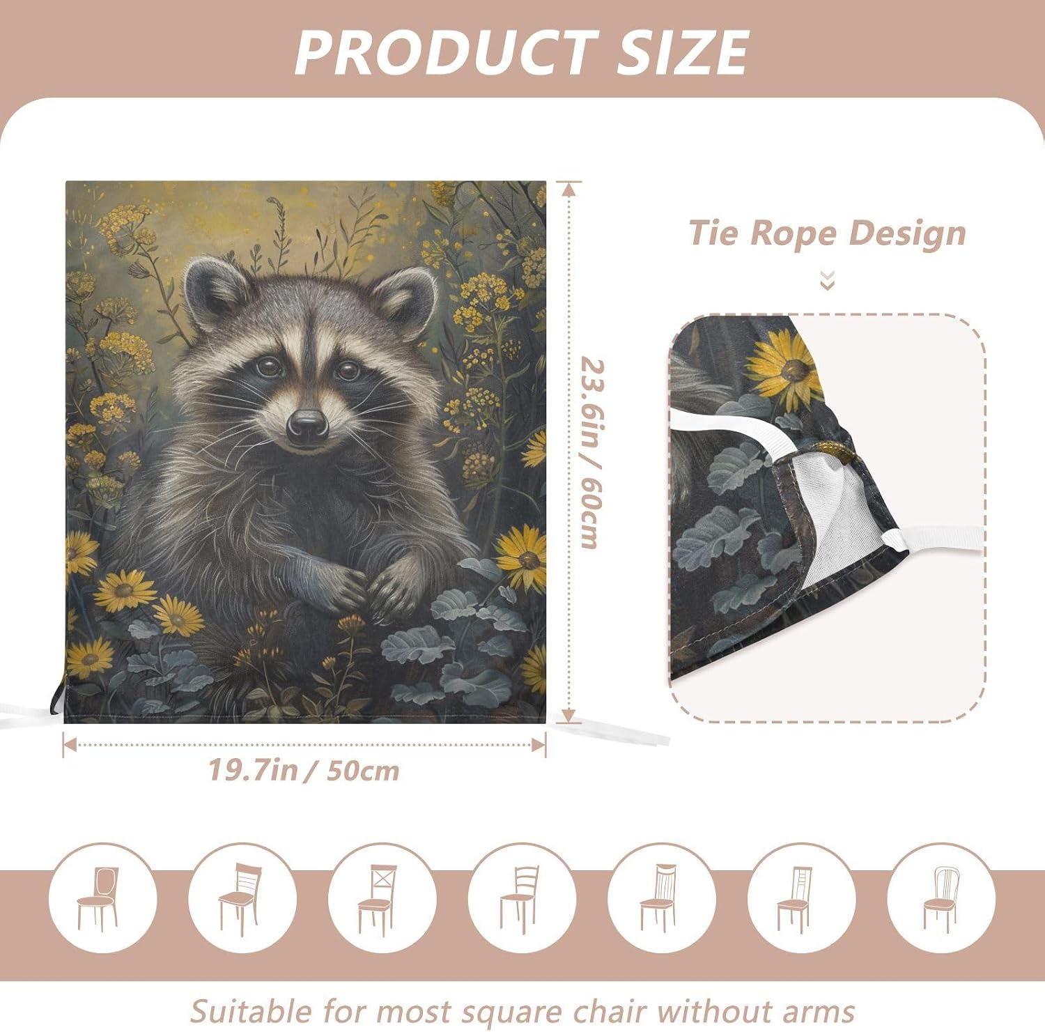 ALAZA Raccoon and Yellow Flowers Chair Back Cover Set of 6, Washable Reusable Removable Chair Slipcovers Decorative Chair Cover for Home Kitchen Wedding Party