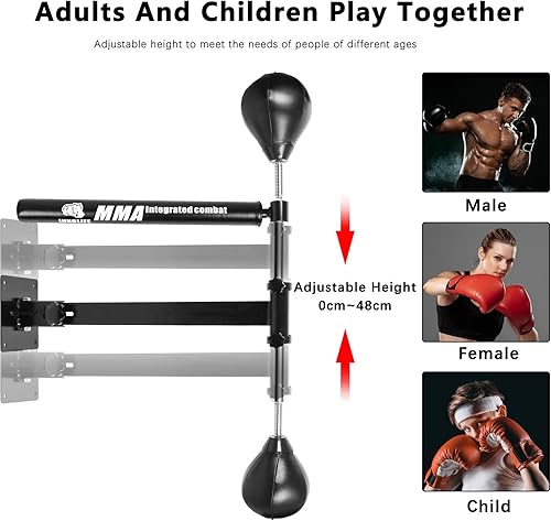 Miniatura 4 de INNOLIFE Barra giratoria de boxeo con bola de velocidad de 2 piezas, entrenador de velocidad MMA montado en la pared multifunción, poste de función