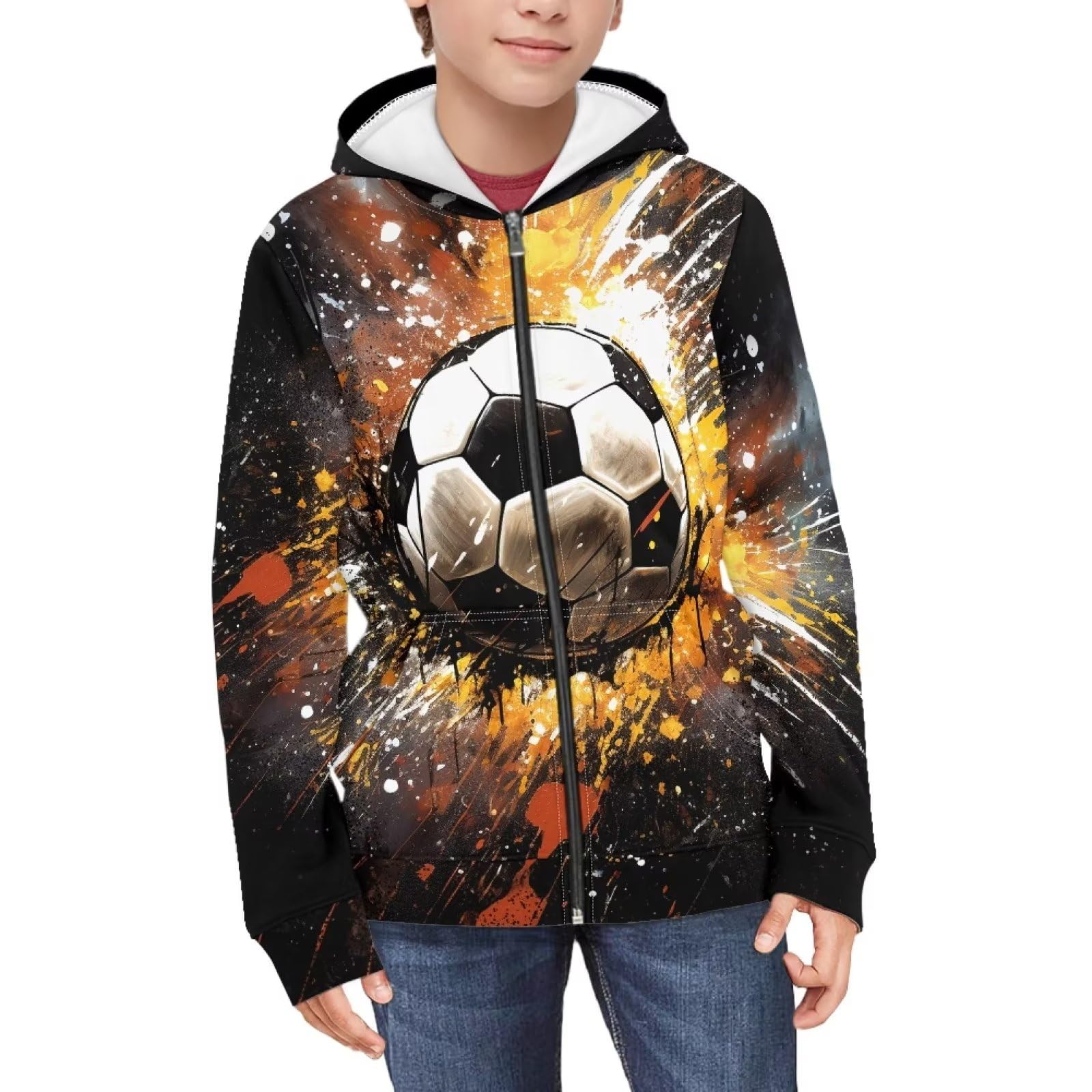 Suobstales Kids Soft Zip-Up Hoodie for Boys 6-16 Years Hooded Sweatshirt Fall Cardigan Jacket with Pockets