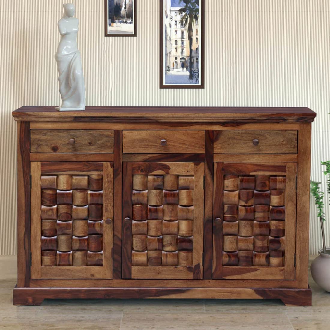 GW Mart Solid Sheesham Wood Sideboard Cabinet for Home | Hotel Furniture | Teak