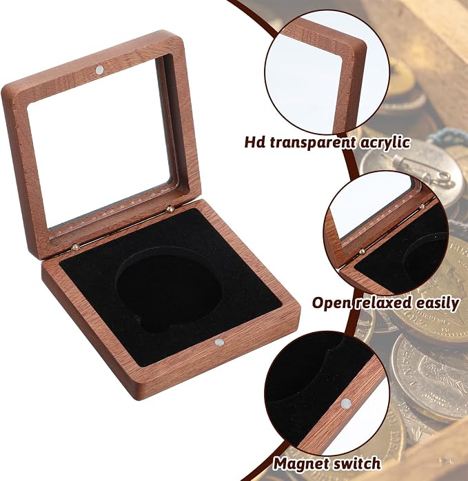 Set de 4 Cajas Exhibidoras para Monedas de Madera y Plástico miniatura 4