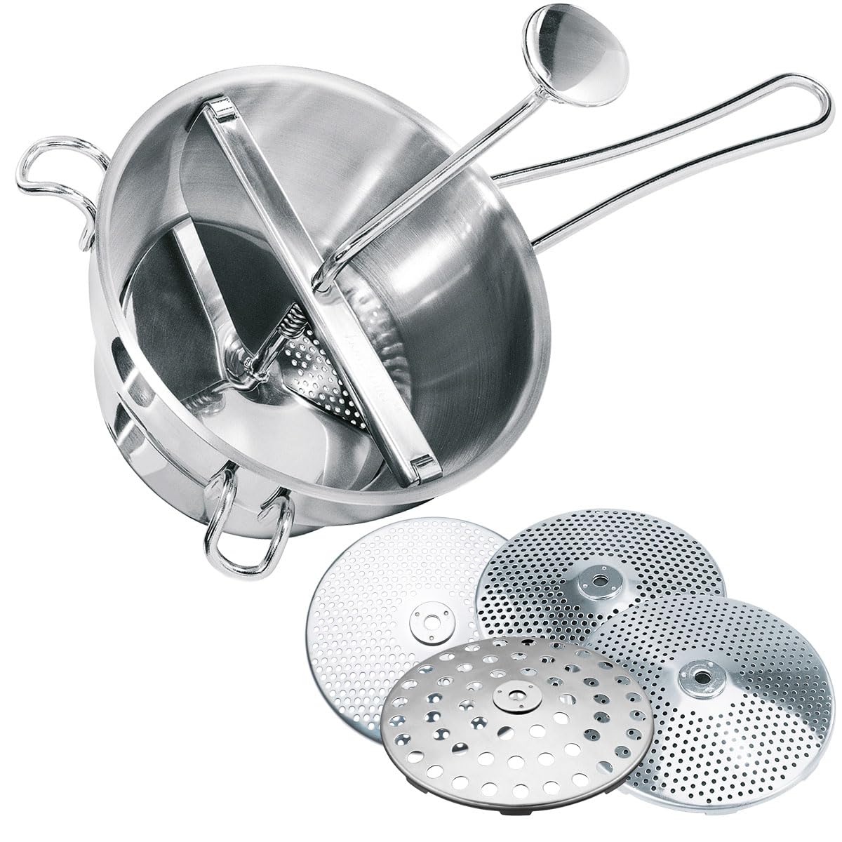 GEFU Passiergerät Flotte Lotte® Bundle Set - Manuelle Edelstahl-Passiermühle inklusive 4 auswechselbarer Lochscheiben in 1mm, 2mm, 3mm & 8mm