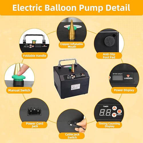 Miniatura 2 de Lagenda Bomba automática de globos, máquina sopladora eléctrica portátil de globos, inflador profesional de globos funciona con pilas con