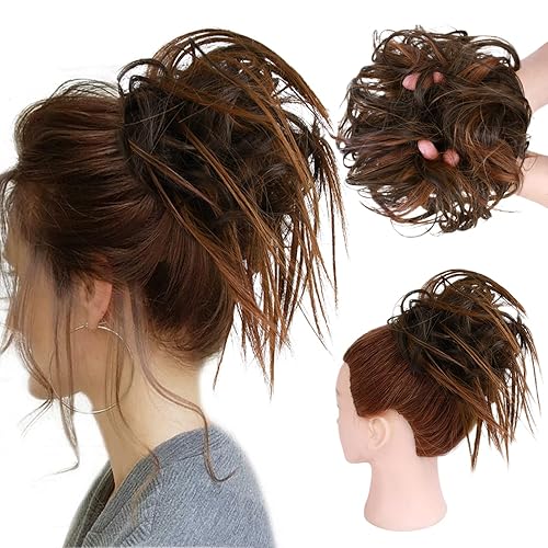 Miniatura 29 de HMD - Extensiones de cabello tipo rodete desordenado, cola de caballo con banda elástica de goma, extensiones de cabello sintético para mujer