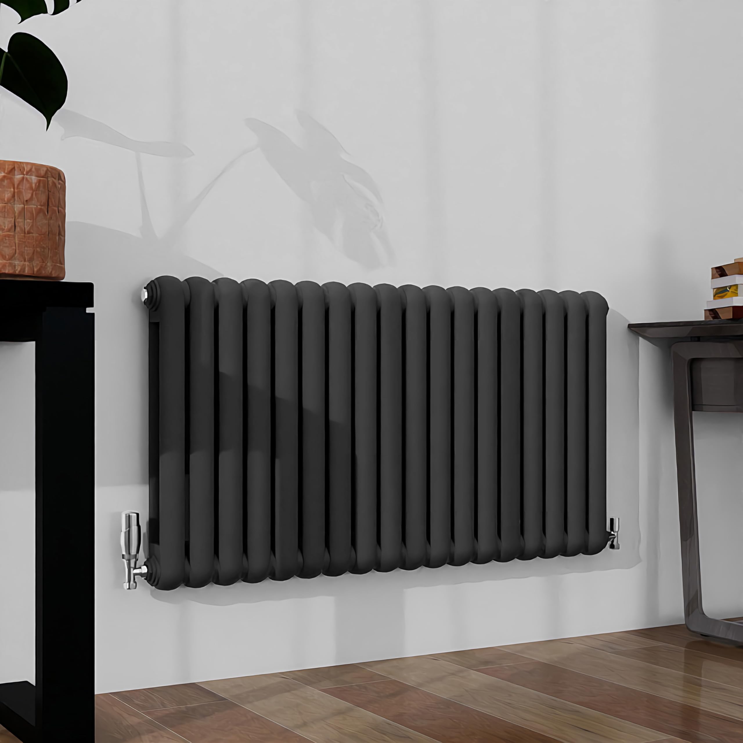 SLINE SANITARY Curved Horizontal Double Column Oval Radiator 600x1104mm - Anthracite