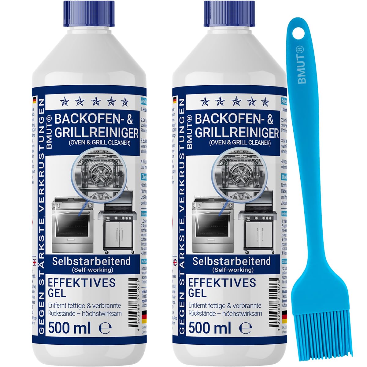 1000ml detergente per forno extra forte | con pennello | gel pasta | detergente per barbecue | contro lo sporco ostinato e le incrostazioni | autopulente (2x500ml)
