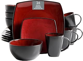 Gibson Elite 99813.16R Soho Lounge 16-Piece Reactive Glaze Dinner Set, Forest Green / Black Tutone