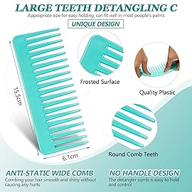 Patelai Wide Tooth Comb Large Hair Detangling Comb for Curly, Wet Dry Hair, No Handle Detangler Accessories(Cyan)