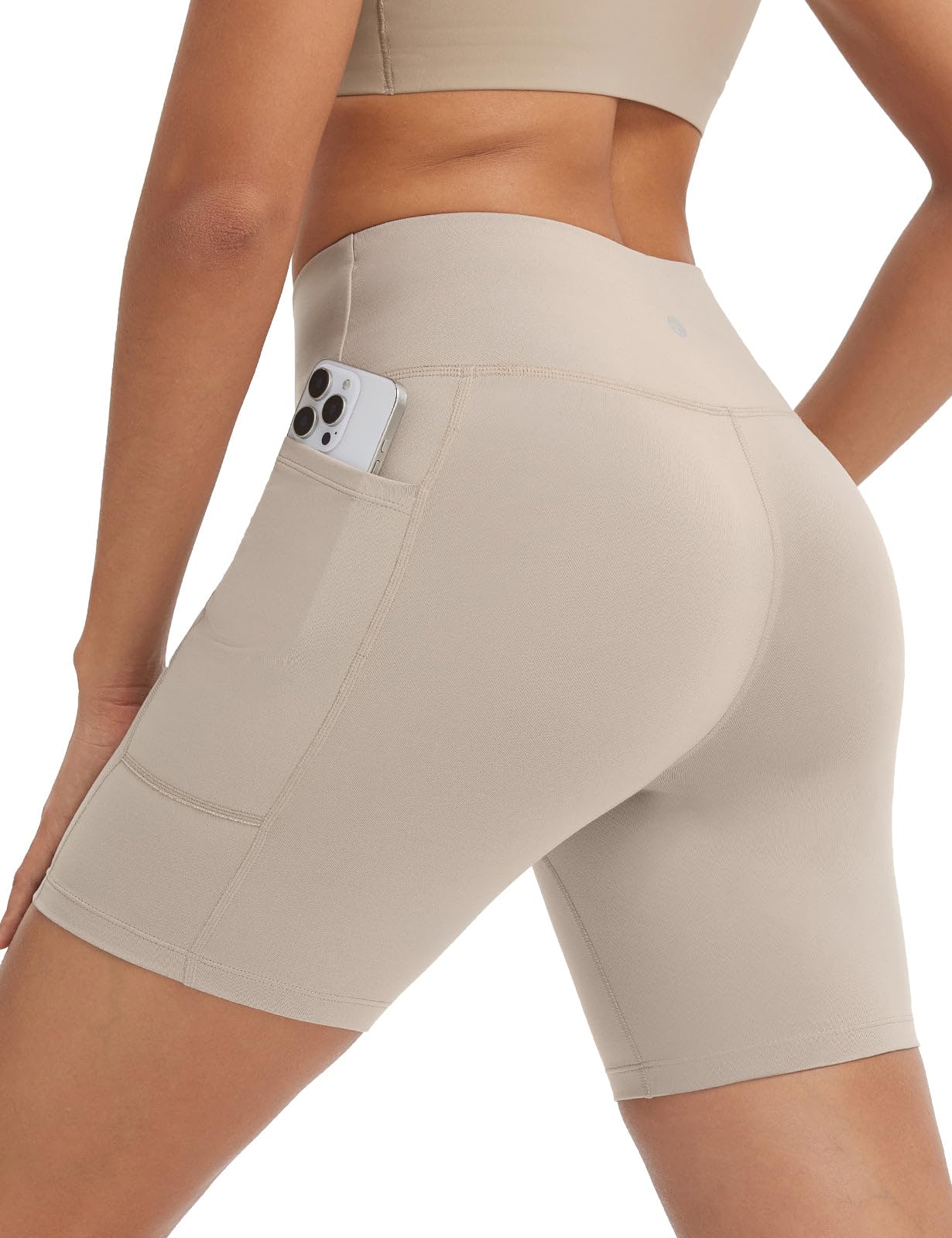 baleaf Szorty sportowe damskie, 15 cm, wysoki stan, joga, krótkie legginsy z kieszeniami, legginsy rowerowe, na lato, slim fit, spodenki treningowe