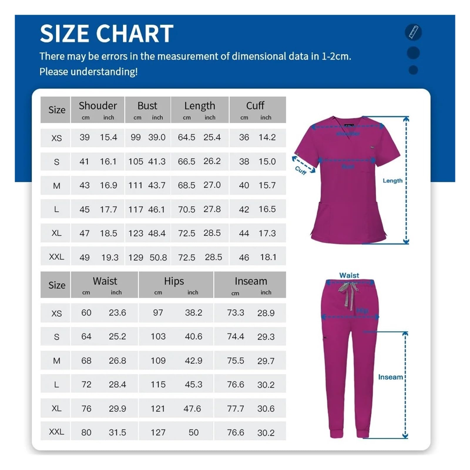 Divisa Infermiere Donna Scrub Uniforme for Sala operatoria Set di Scrub da Lavoro ospedaliero Forniture for Infermiere Tuta for chirurgia Dentale Abbigliamento da Lavoro(Burgundy,M)