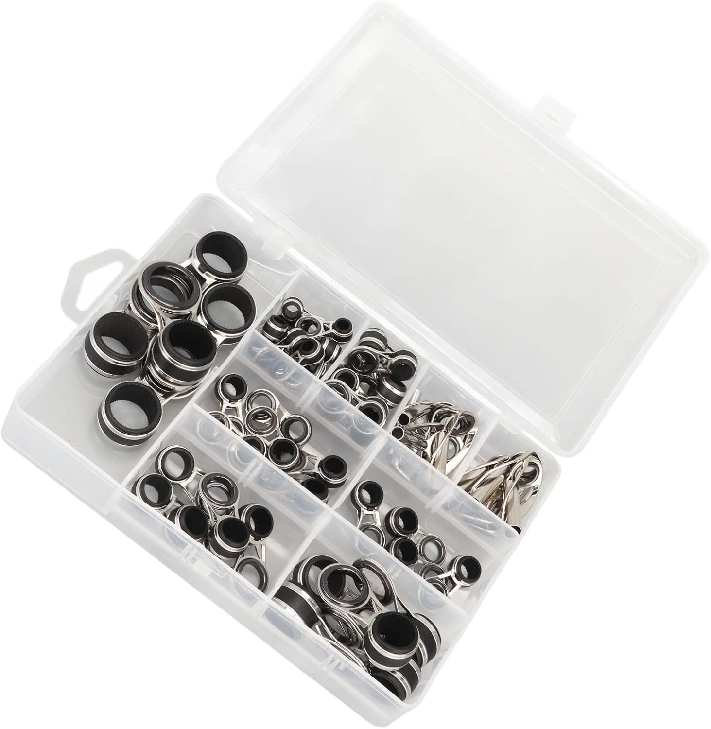 Generic 55Pcs Stainless Steel Ceramic Fishing Rod Guides Set Prevent Tangling for Saltwater and Freshwater Fishing Enthusiasts Rod Guide Rings