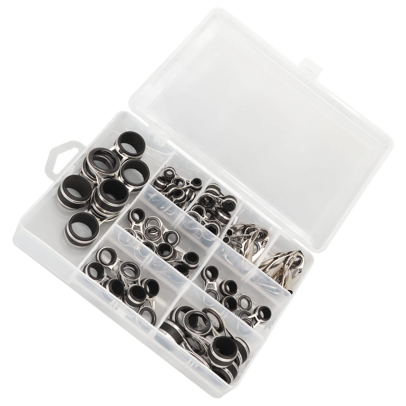 Set di 55 anelli per canna da pesca, in acciaio inox e ceramica, 9 diverse misure, guide per canna da pesca