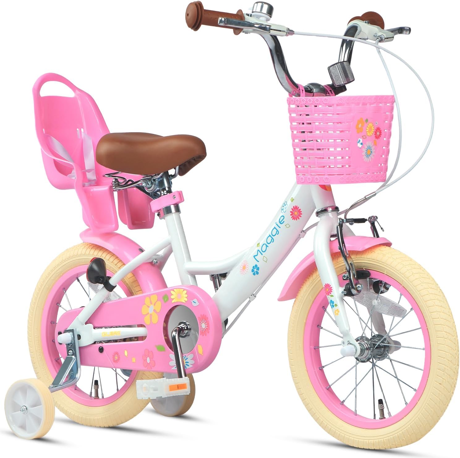 – Glerc Maggie 12 14 16 20 Inch Kids Bike for 2-13 Years Old, Girls Bicycle with Doll-Seat & Basket & Stabilisers & Kickstand, Multiple Colors