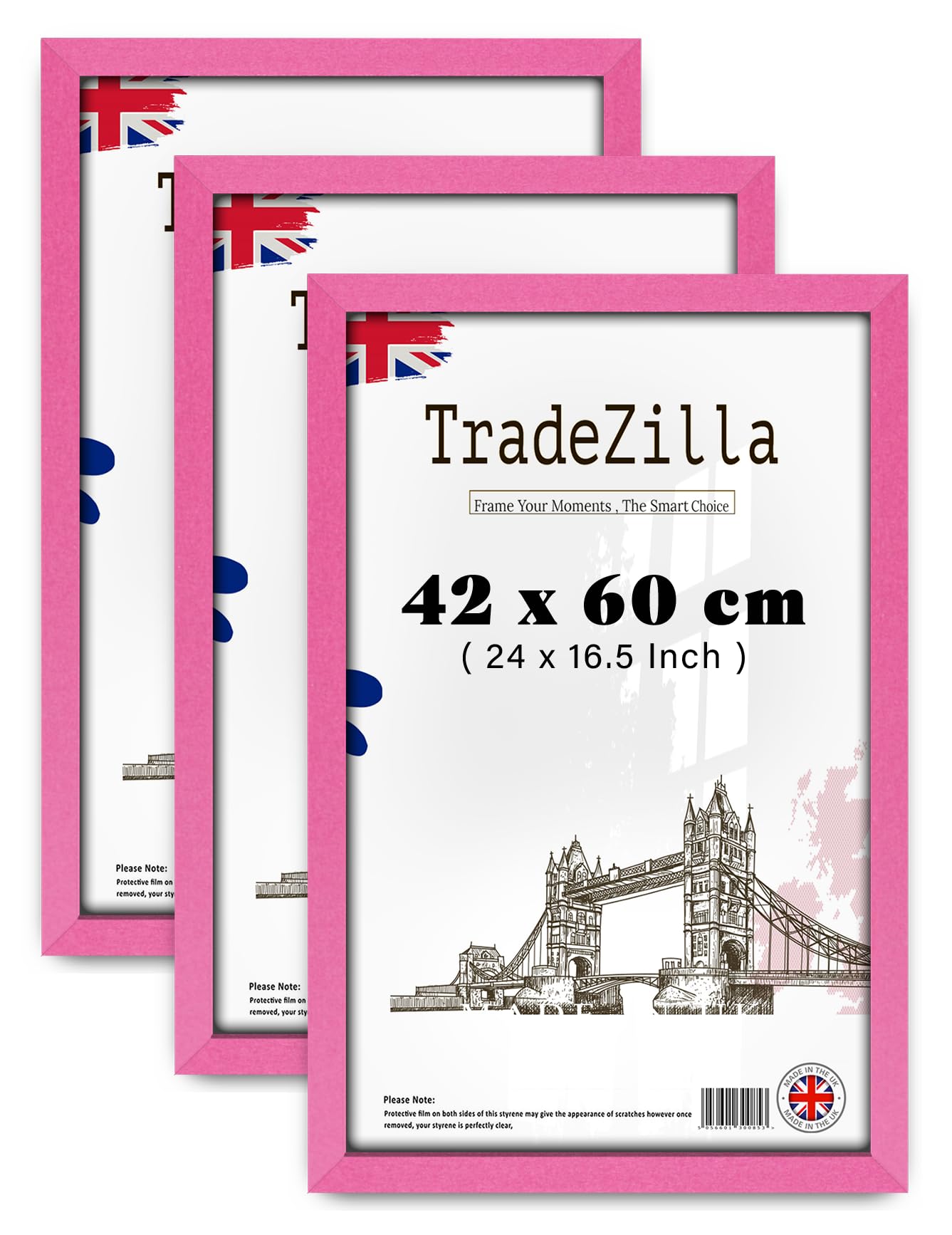 TradeZilla pack of 3 Eton Wood Picture Frame (42 x 60 CM) Decorative Wall Décor for Poster Art Gallery, Home & Office, Durable MDF Wood Poster Frame with Sleek Finish [ Pink ]