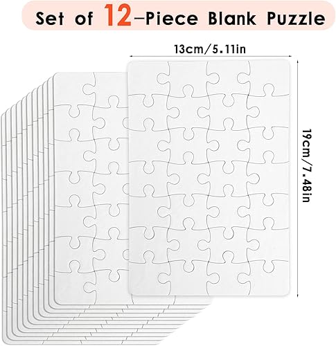 Miniatura 5 de Rompecabezas en blanco, rompecabezas en blanco para dibujar en rompecabezas blancos para proyectos de bricolaje (12 piezas)
