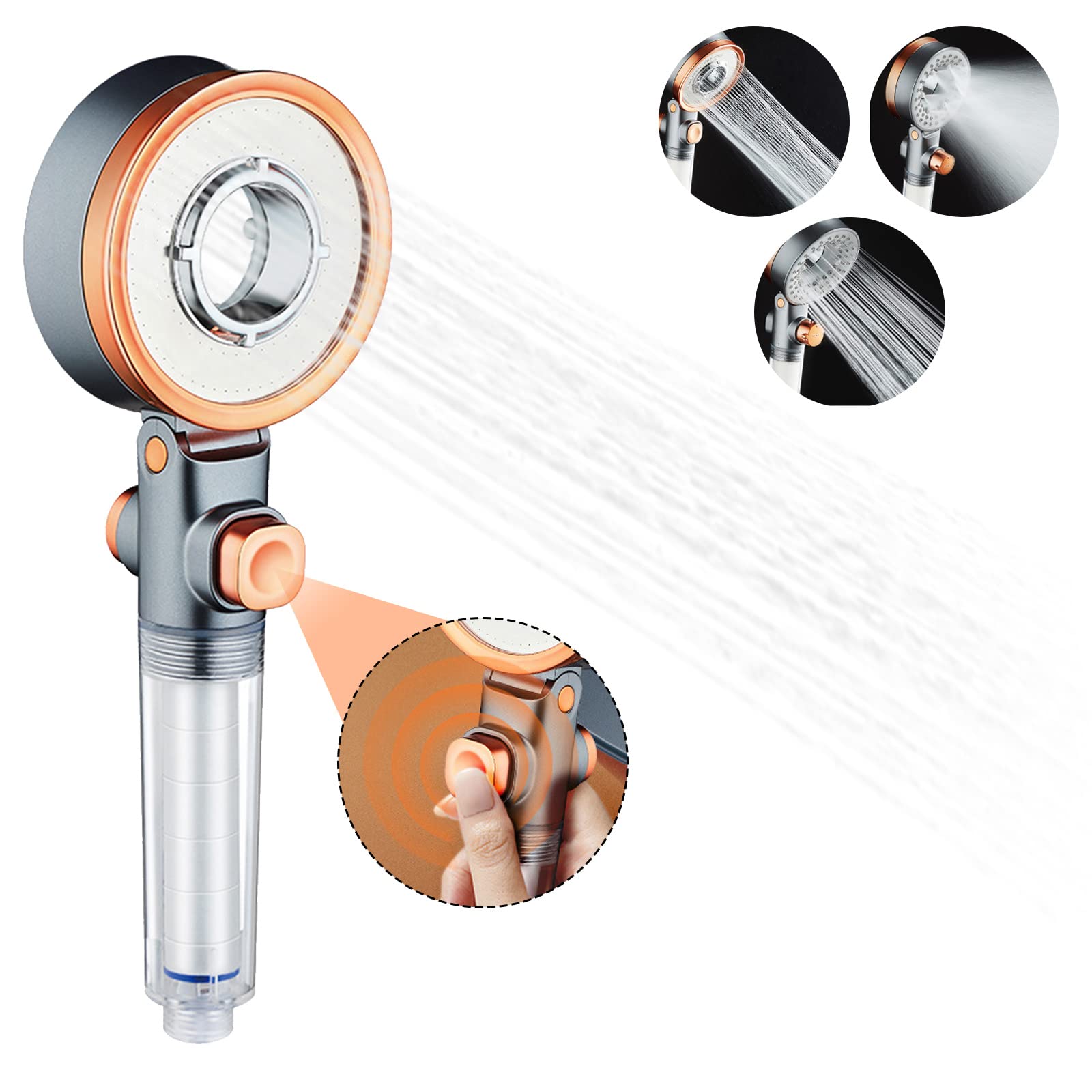 Soffione doccia con filtro e strumento di montaggio, soffione doccia ionico a risparmio acqua, soffione doccia a risparmio acqua, testa regolabile in tre fasi per doccia di bellezza