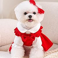 Vista 3 de Vestido de pana roja para perros pequeños, conjunto de vestido de invierno para cachorros, ropa de Navidad