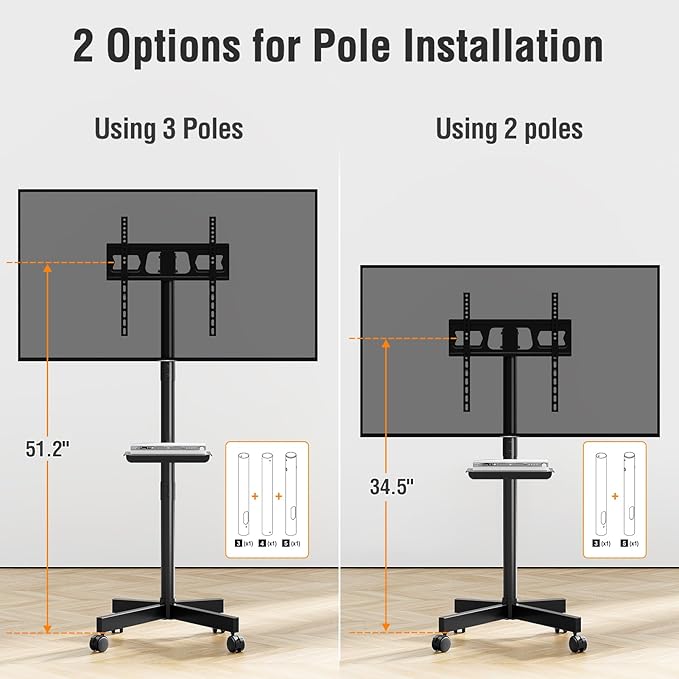 Soporte Móvil para TV 23-60 Pulgadas, con Estante y Ruedas, Carga Máx 77lbs miniatura 8